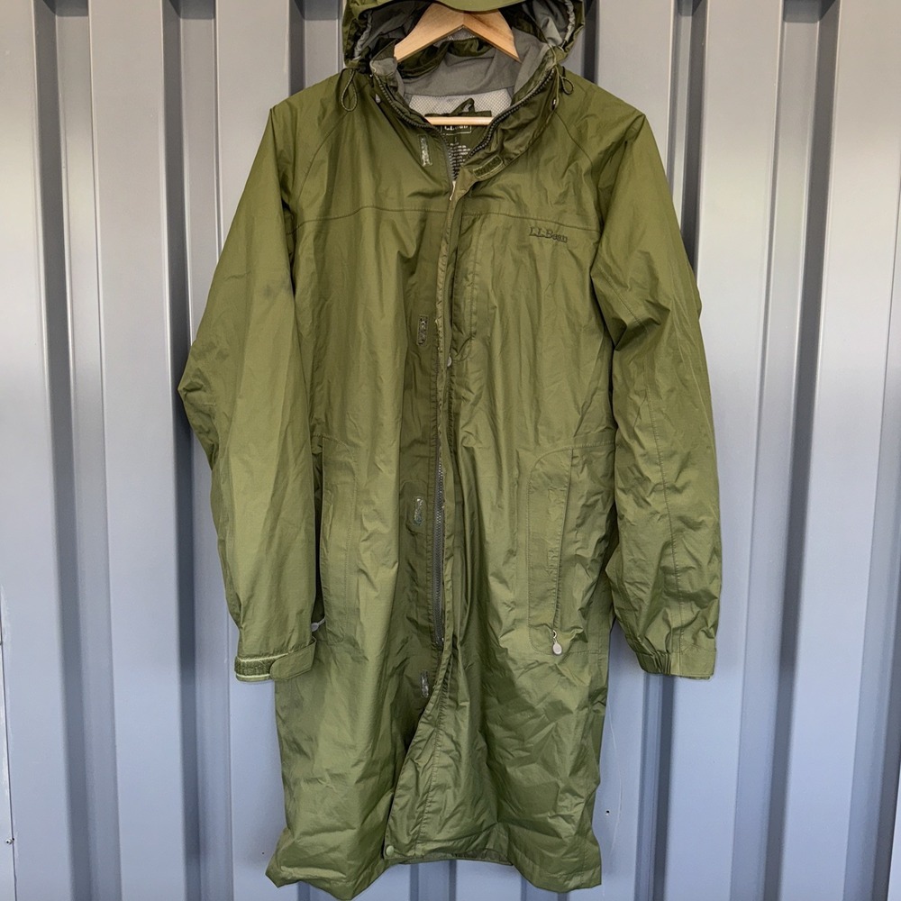 LL BEAN Long Green Gore-Tex Rain Jacket W Hood